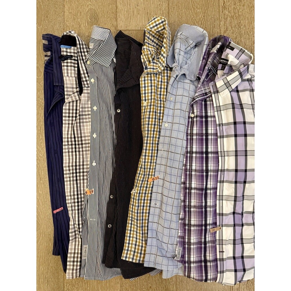 Lot Of 8 Men’s Long Sleeve Button Down Dress Shirts Express GAP Sz L 16-16 1/2